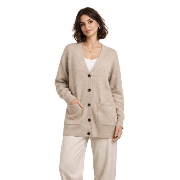 Wilfred Merino Wool Long Cardigan Sweater Oatmeal Button Front S *FLAW